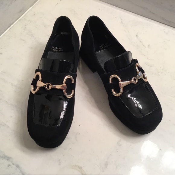 Jeffrey Campbell Patent Two Tone Platform loafers with gold accents. - Picture 4 of 4